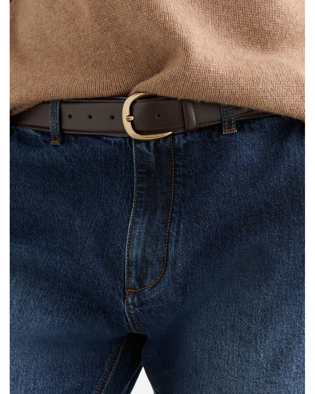 Reiss White Pebble - Dark Brown Pierce Pebble Pebbled-leather Curved-buckle Belt, 30 for men