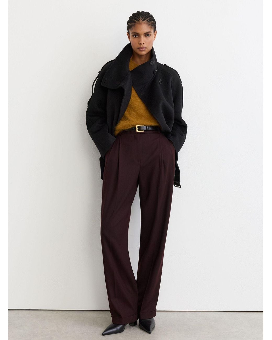 Reiss Blue Wool-Blend Funnel-Neck Blindseam Coat