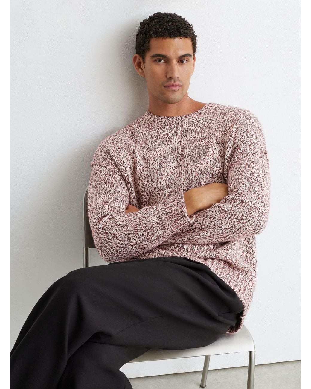 Reiss Pink Wool-Blend Speckled-Knit Crew-Neck Jumper for men