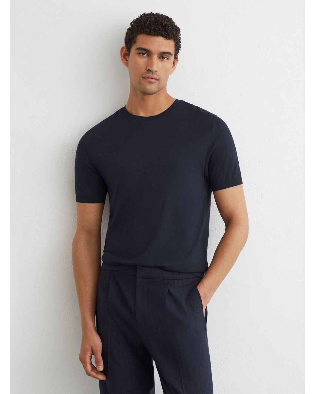 Reiss Blue Cotton- Crew-Neck Modern-Fit T-Shirt for men