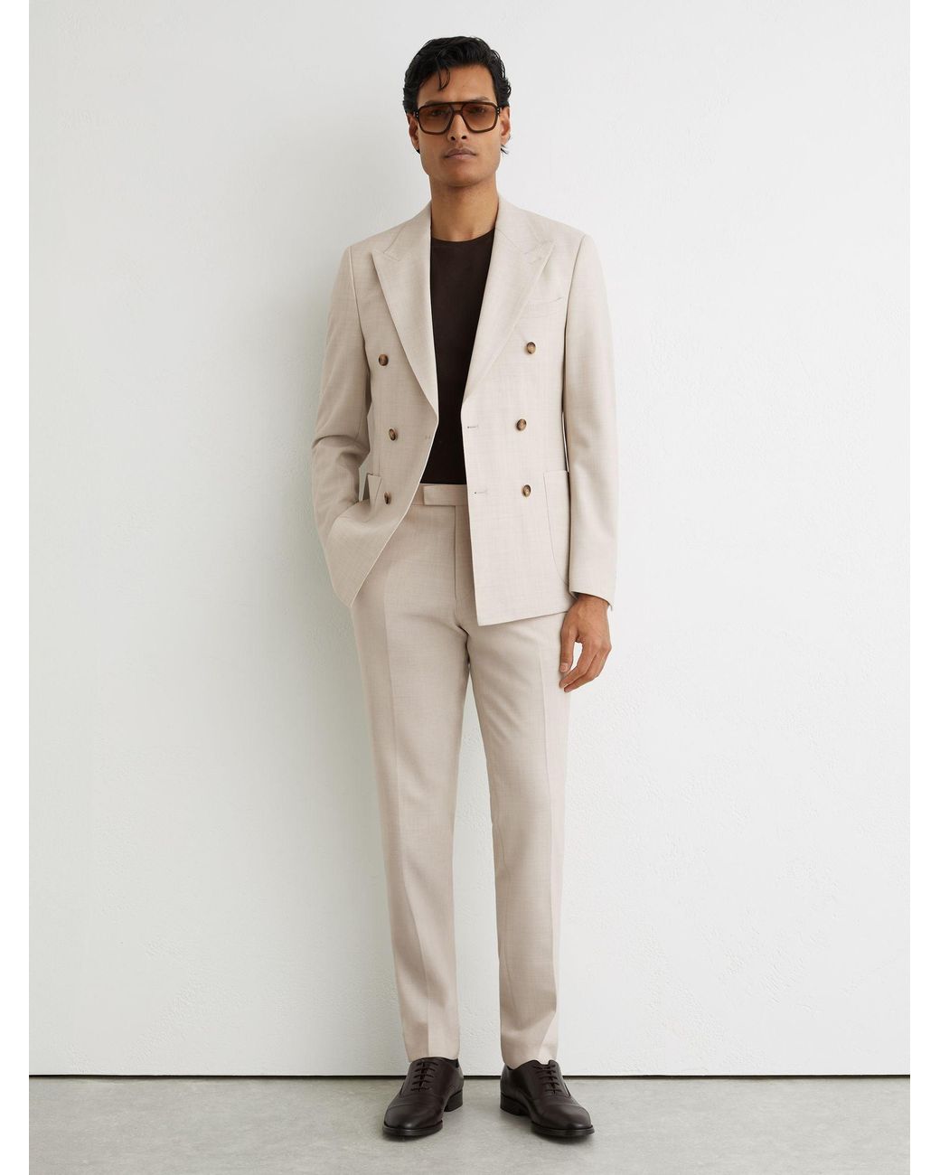 Reiss Natural Slim-Fit Textured Suit Trousers With Wool for men