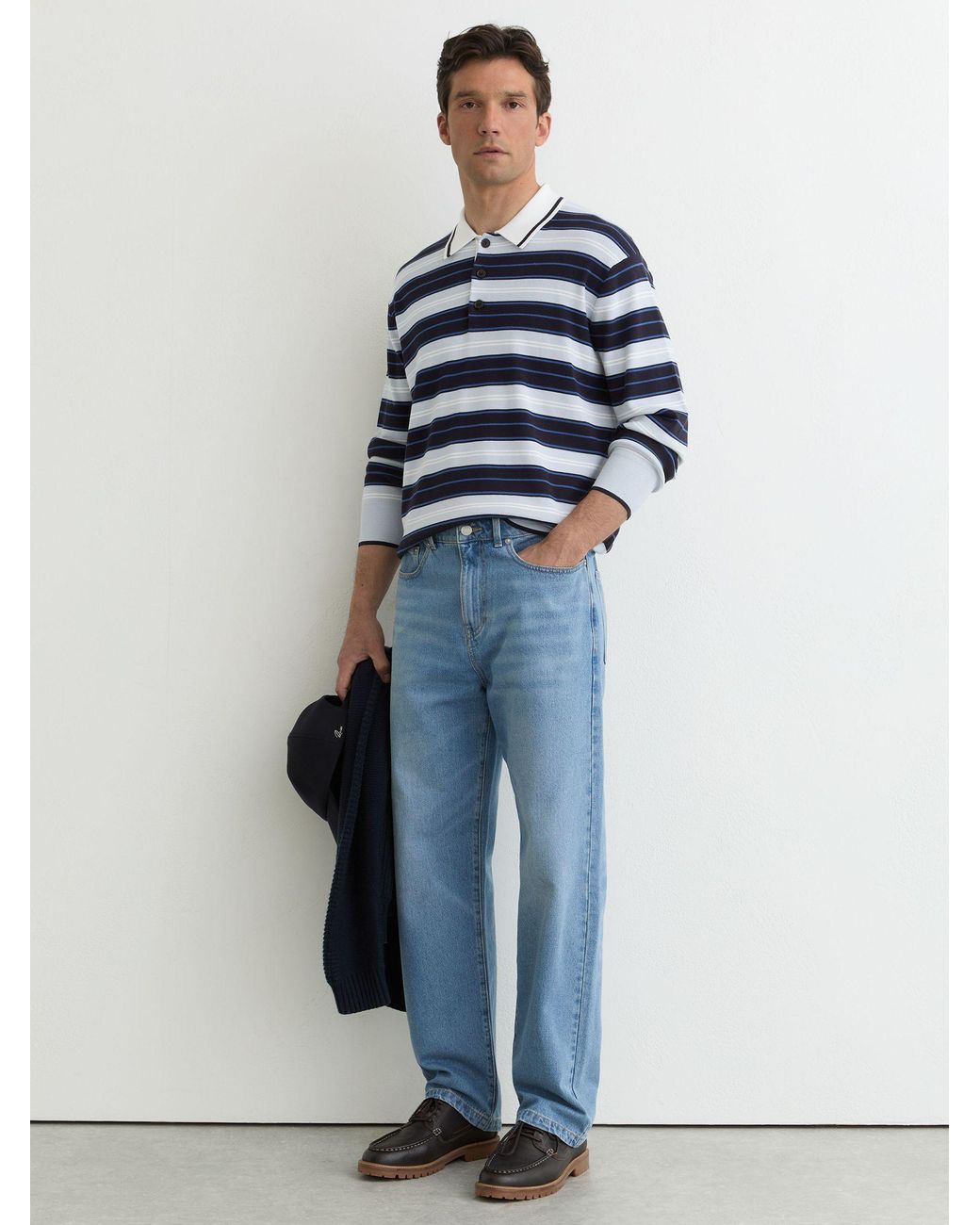 Reiss Blue Rugby-Stripe Half-Button Jumper for men