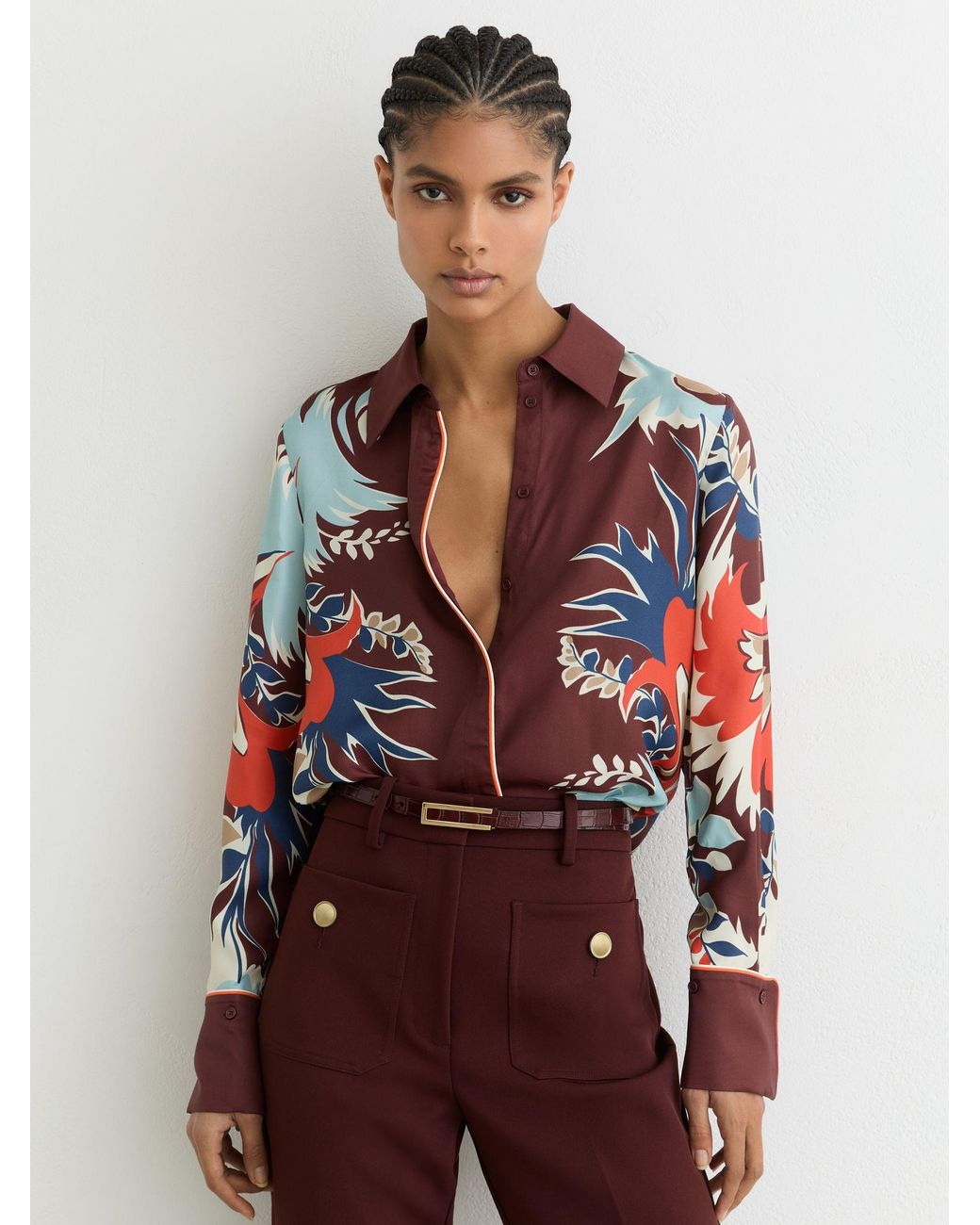 Reiss Red Printed Button-Through Shirt