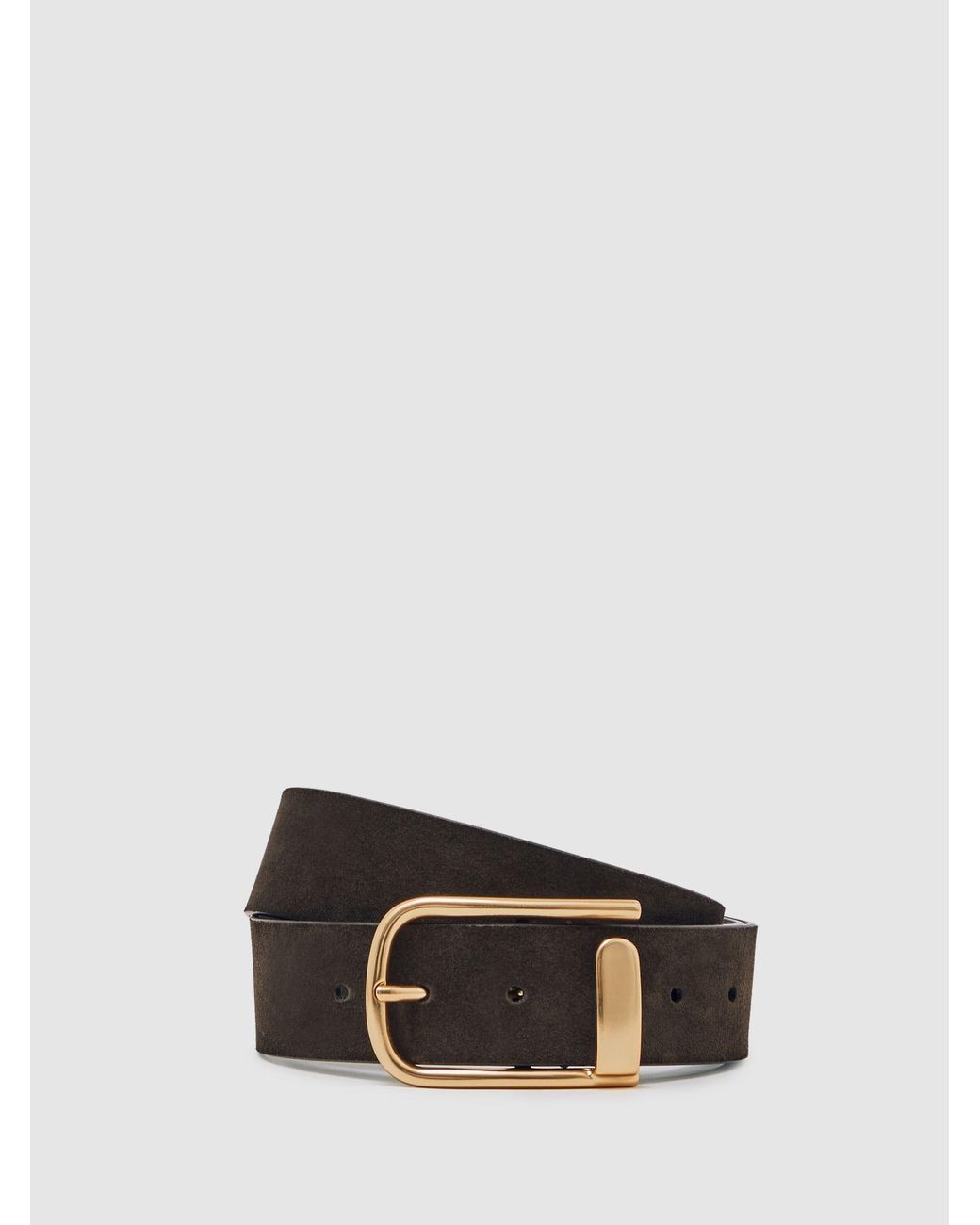 Reiss Black Iyla - Chocolate Suede Half Keeper Belt