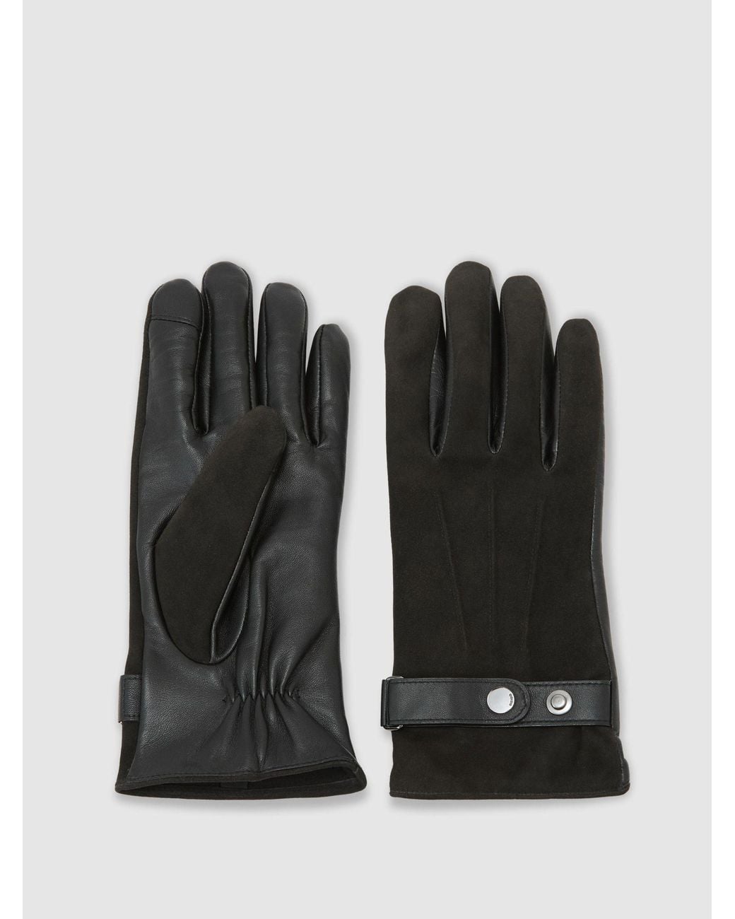 Reiss Black Grady - Charcoal Suede And Leather Driving Gloves, S for men