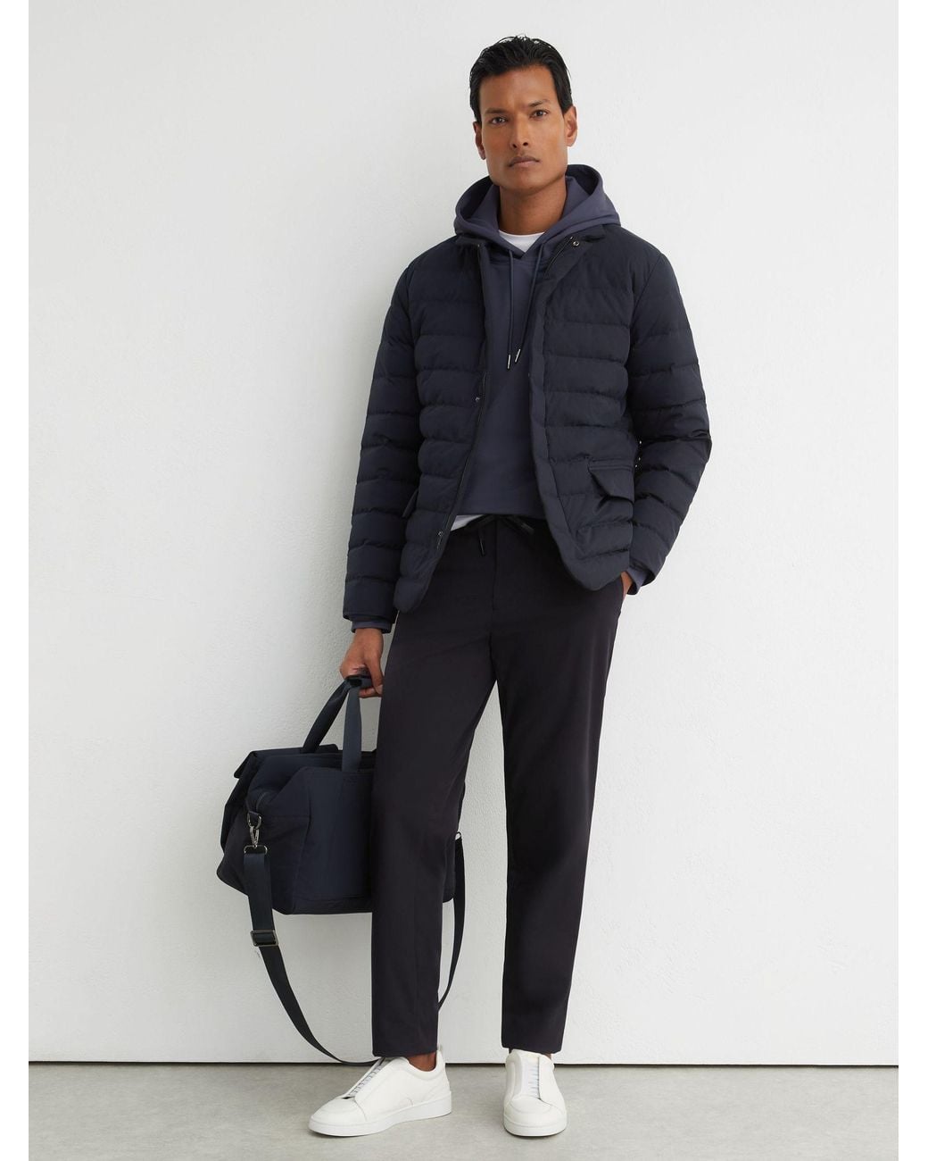 Reiss Blue R-Flex Technical Stretch Drawstring Trousers Tailored-Fit for men