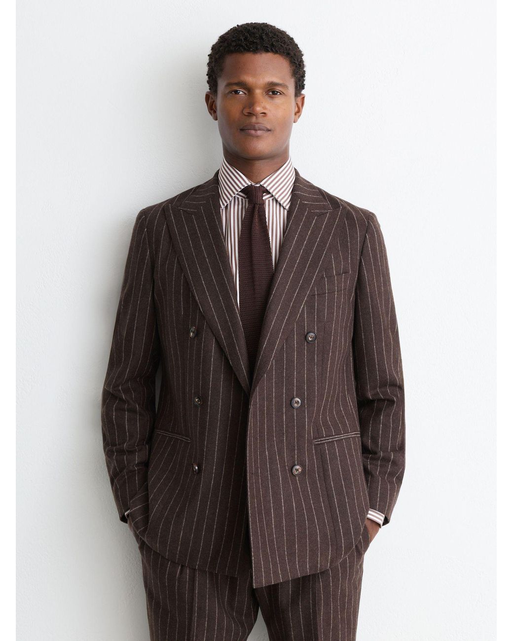 Reiss Black Dark & Off Cotton Striped Cutaway-Collar Shirt Regular-Fit for men
