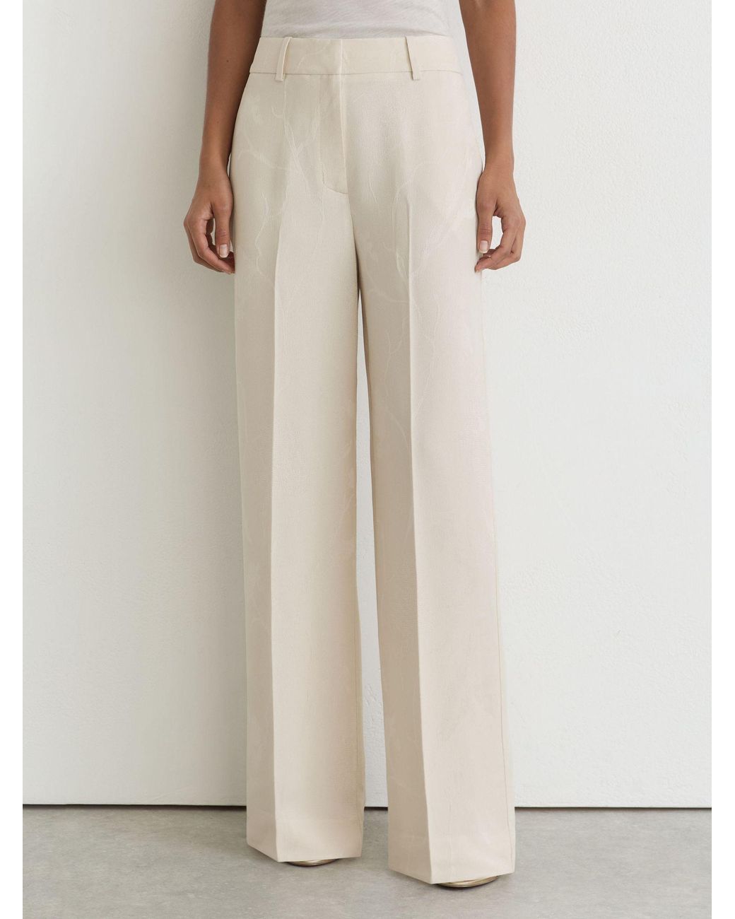 Reiss Natural Petite Jacquard Wide-Leg Suit Trousers