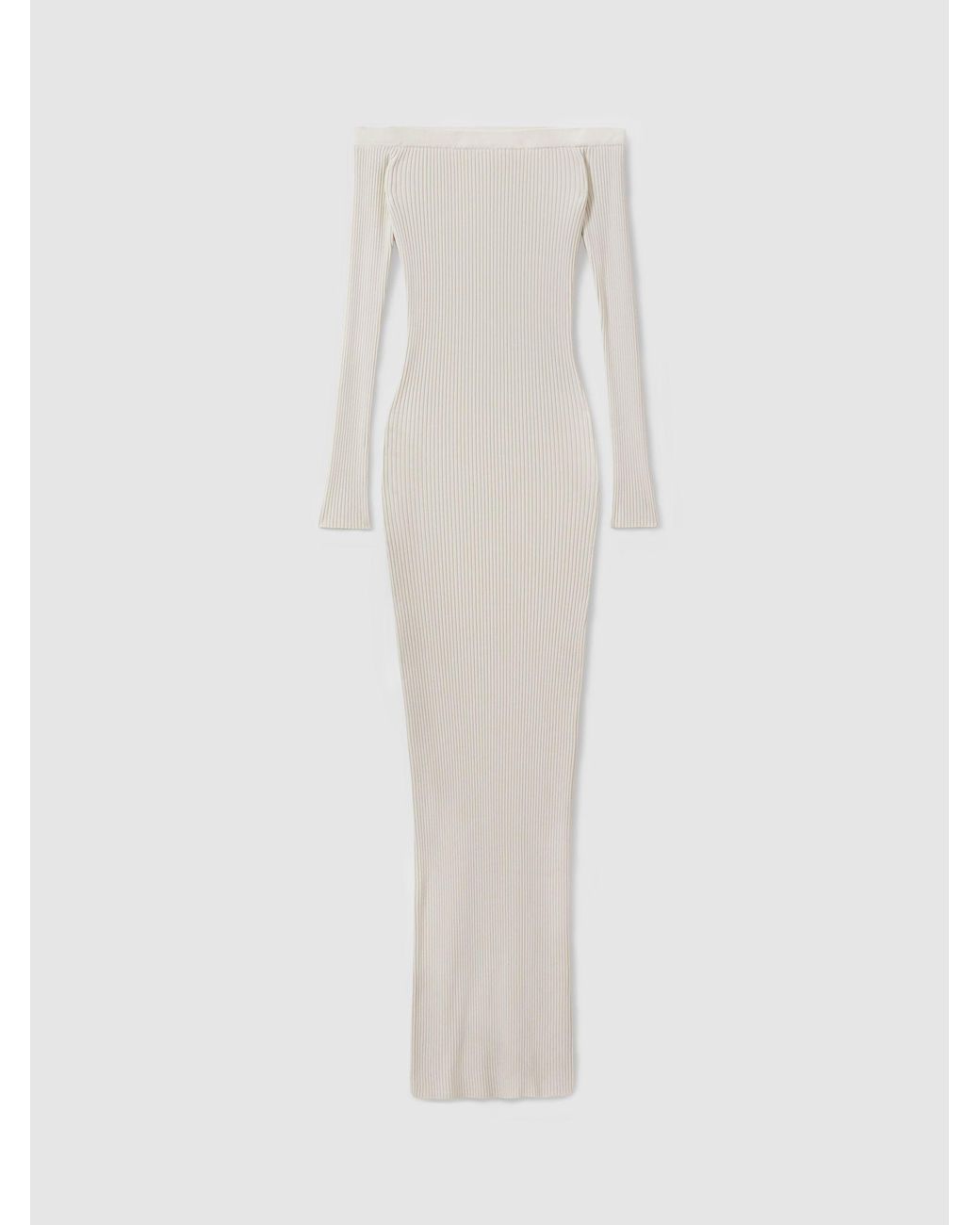 GOOD AMERICAN Gray Ribbed Off The Shoulder Maxi Dress