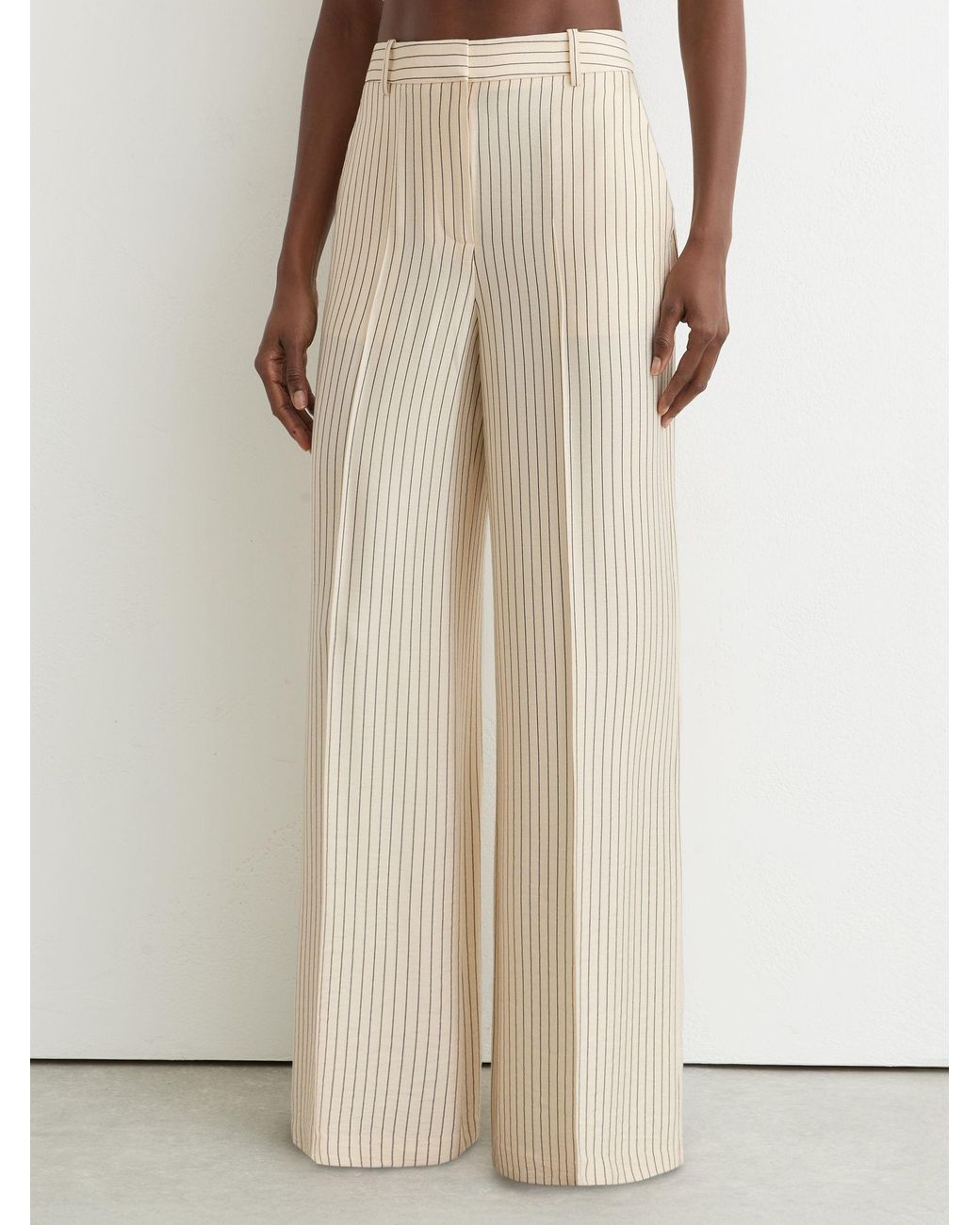 Reiss Natural Cream & Pinstripe Wide-Leg Trousers