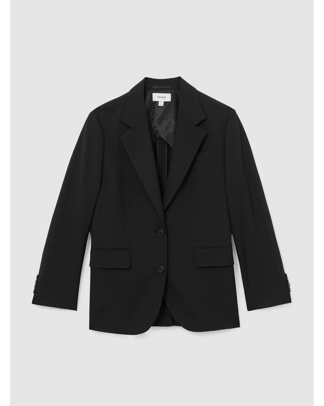 Reiss Black Stretch-Twill Relaxed Single-Breasted Blazer