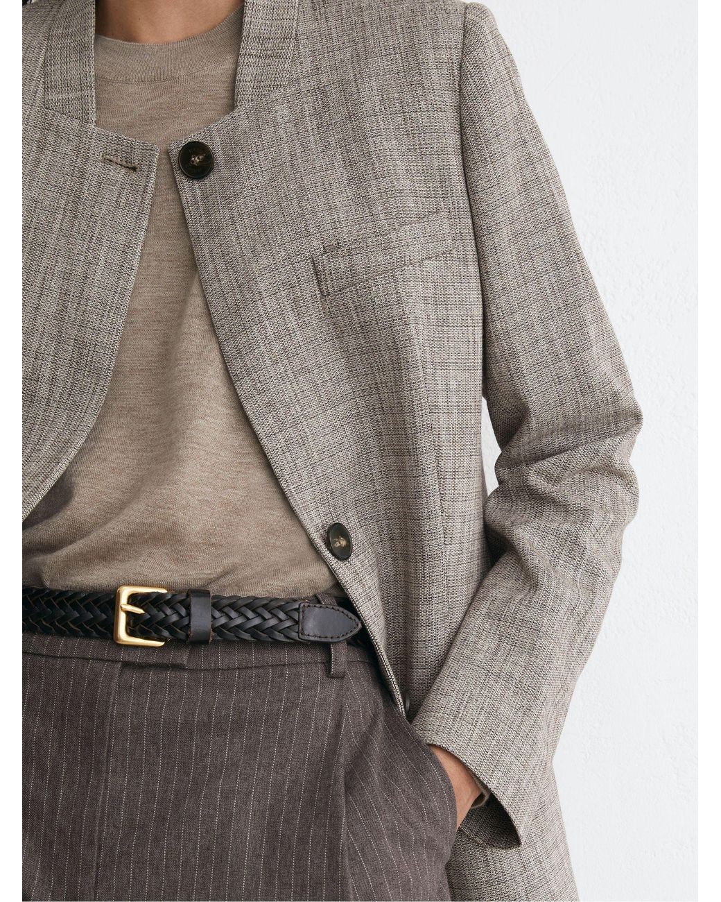 Reiss Brown Wool-Blend Collarless Blazer
