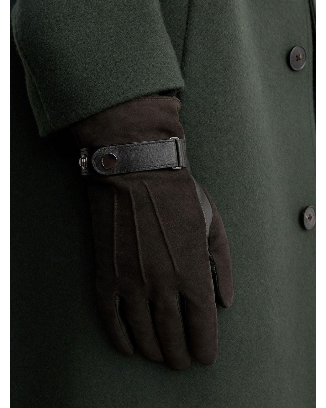 Reiss Black Grady - Charcoal Suede And Leather Driving Gloves, S for men