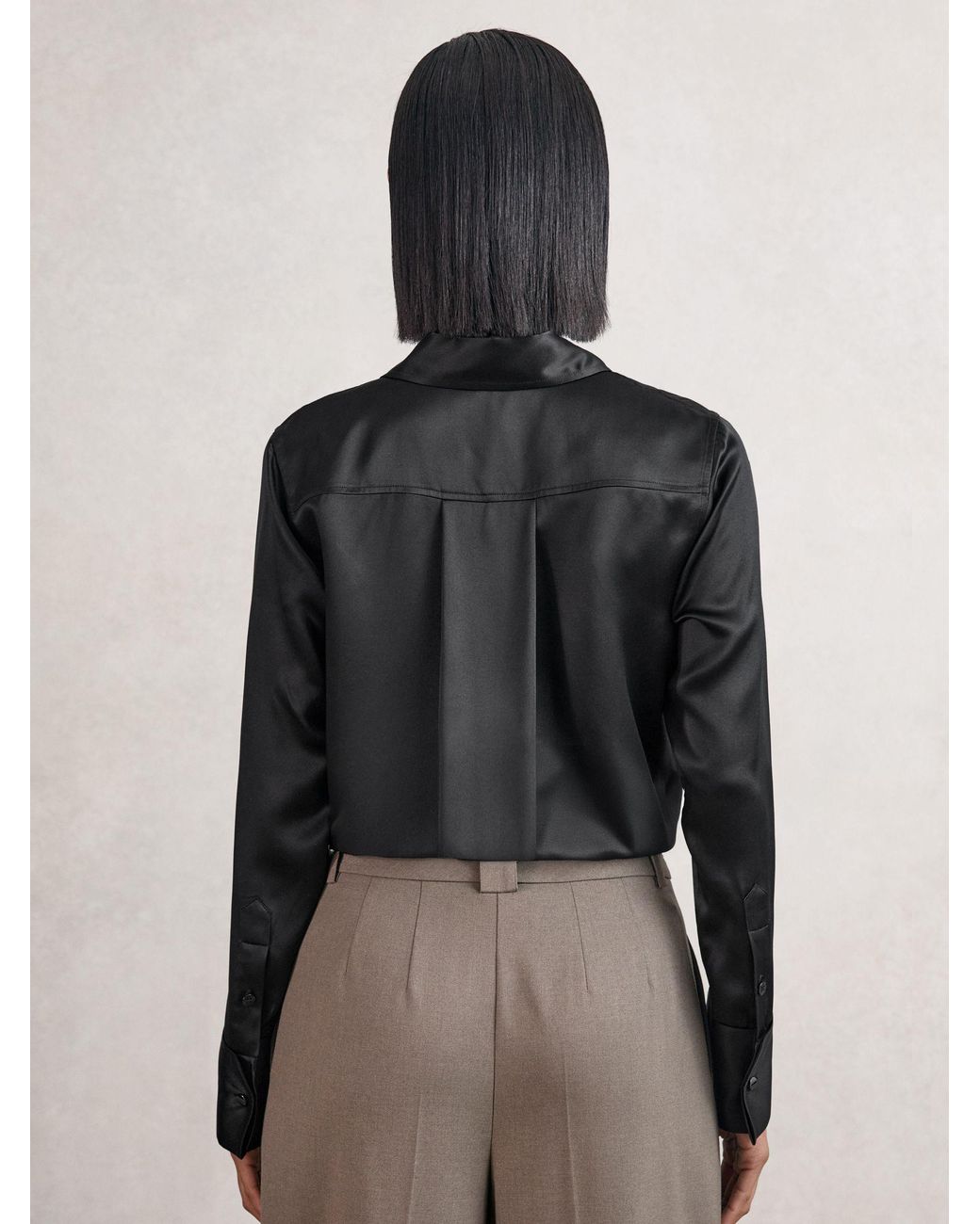 Reiss Gray Silk-Satin Concealed-Placket Shirt