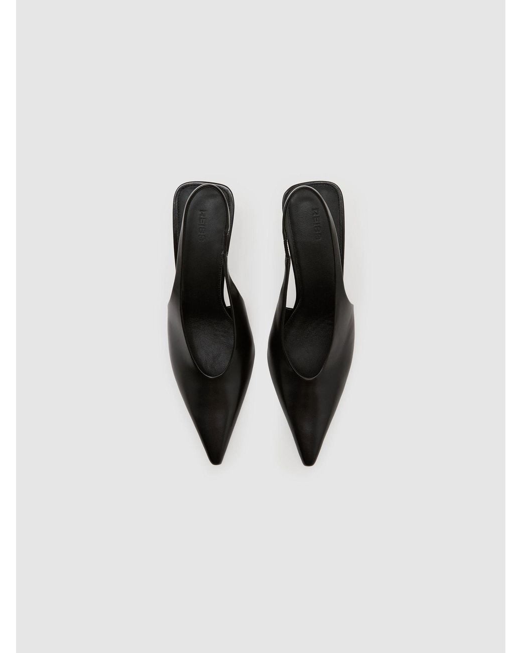 Reiss Black Leather Slingback Mid-Heel Court Shoes