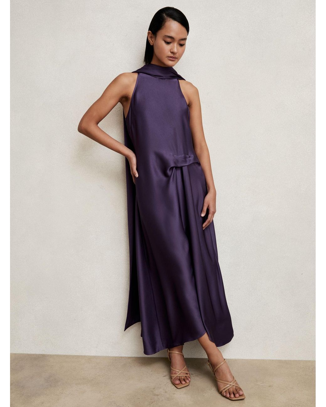 Reiss Blue Michelle Tuck Detail Cape Midi Dress