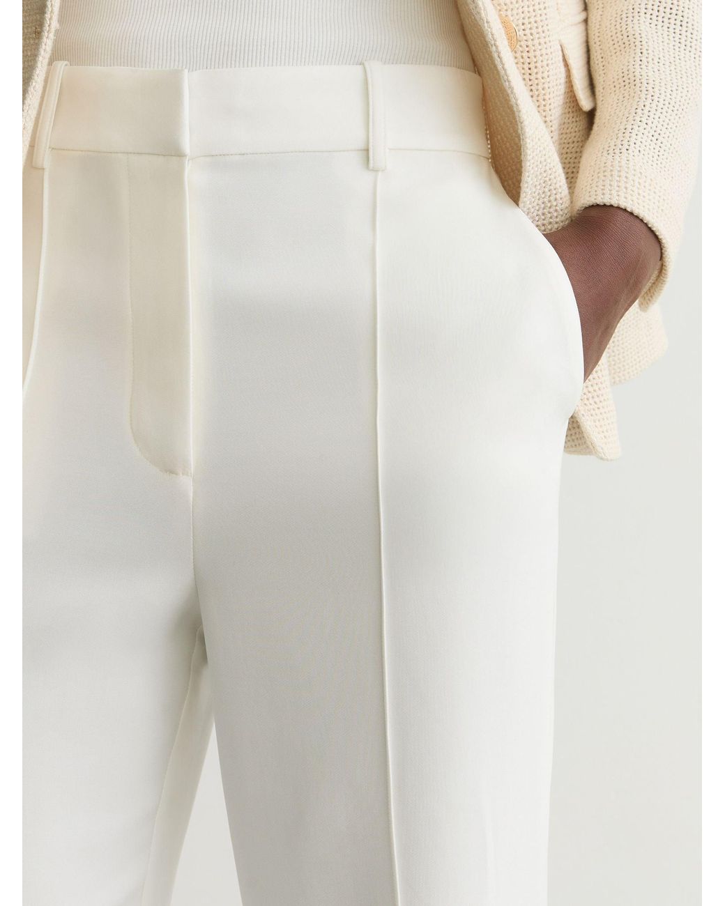 Reiss Natural Wide-Leg Seam-Detail Trousers
