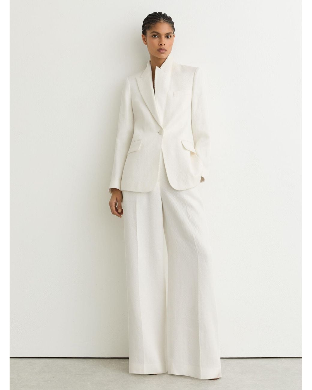 Reiss White Linen-Blend Single-Breasted Suit Jacket