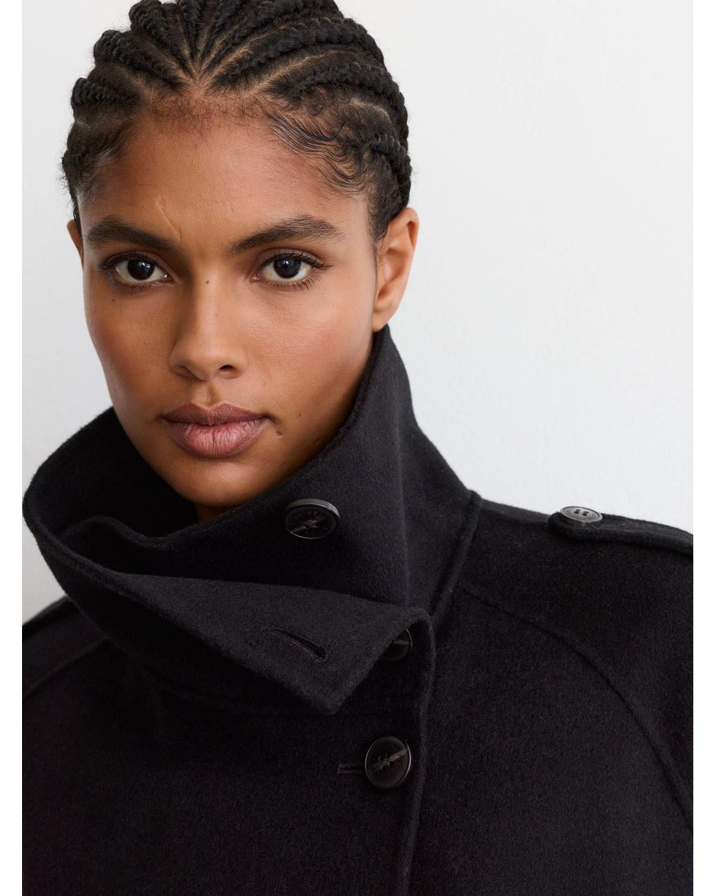 Reiss Blue Wool-Blend Funnel-Neck Blindseam Coat