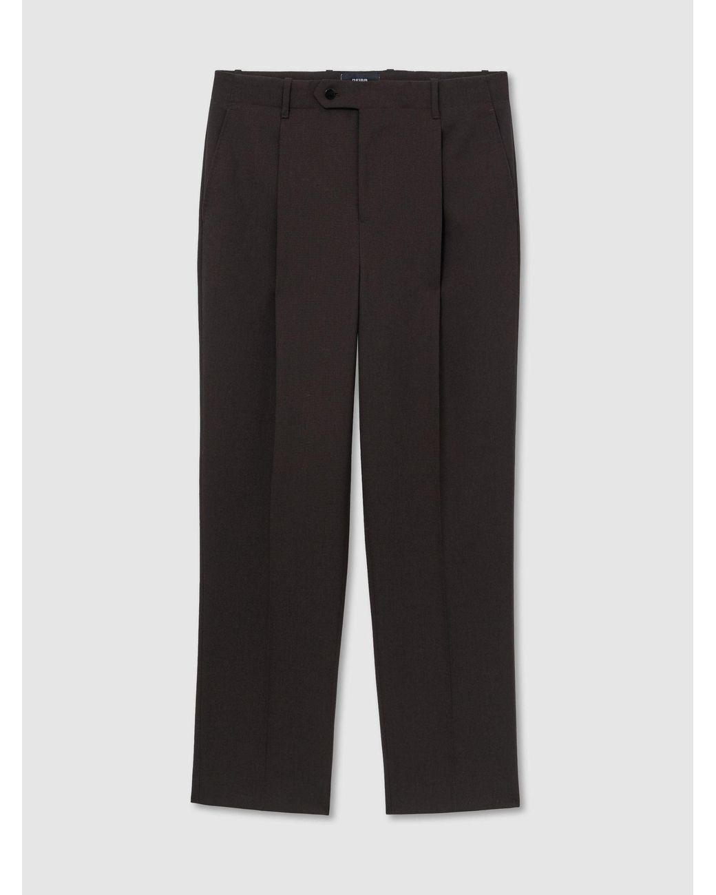 Reiss Black Tommy - Brown Relaxed Fit Wool Pleated Suit Trousers, 34 for men