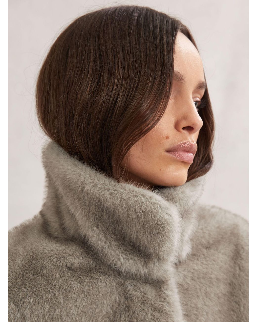 Reiss Gray Faux-Fur Zip-Through Jacket