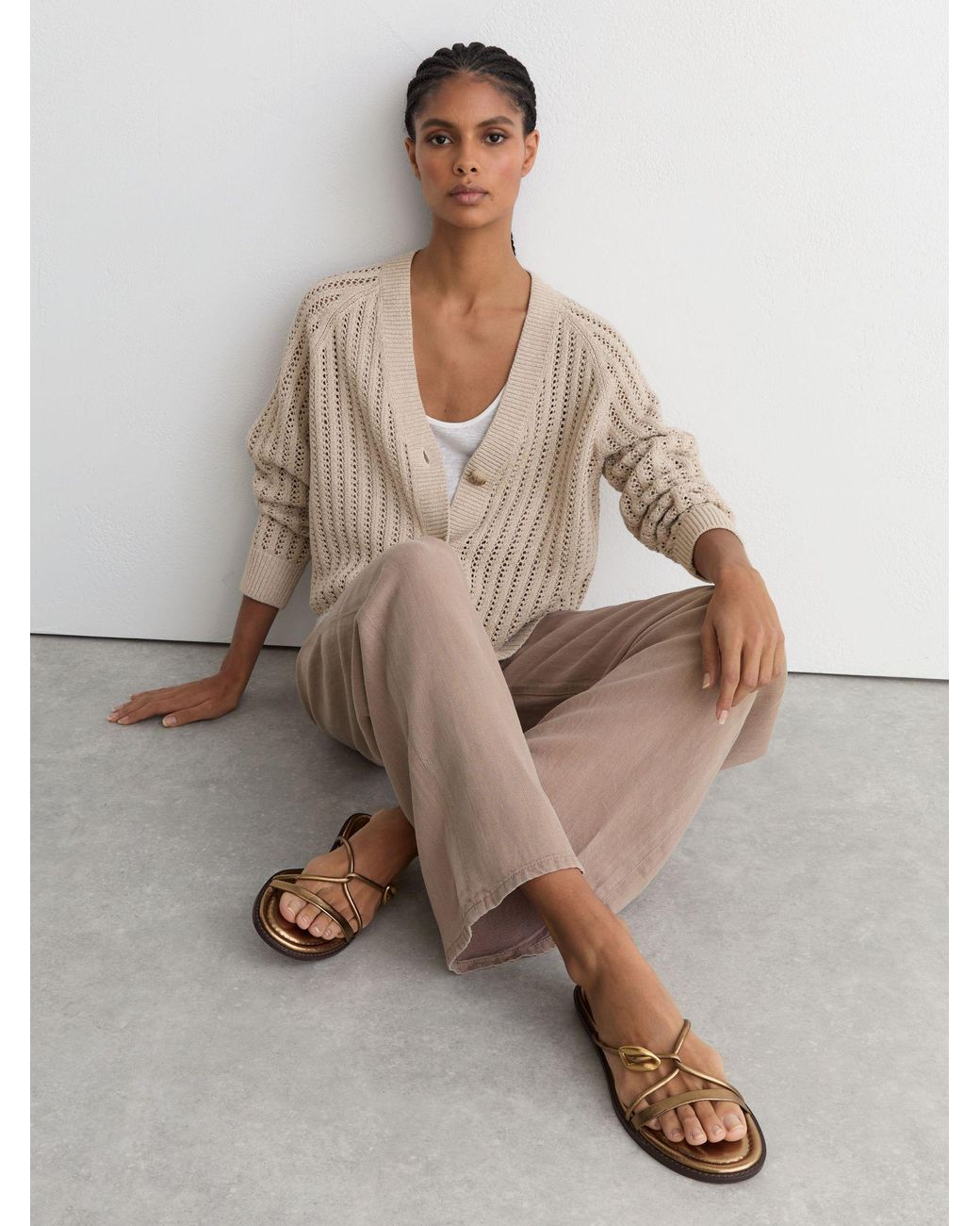 Reiss Natural Cotton-Blend Open-Knit Cardigan