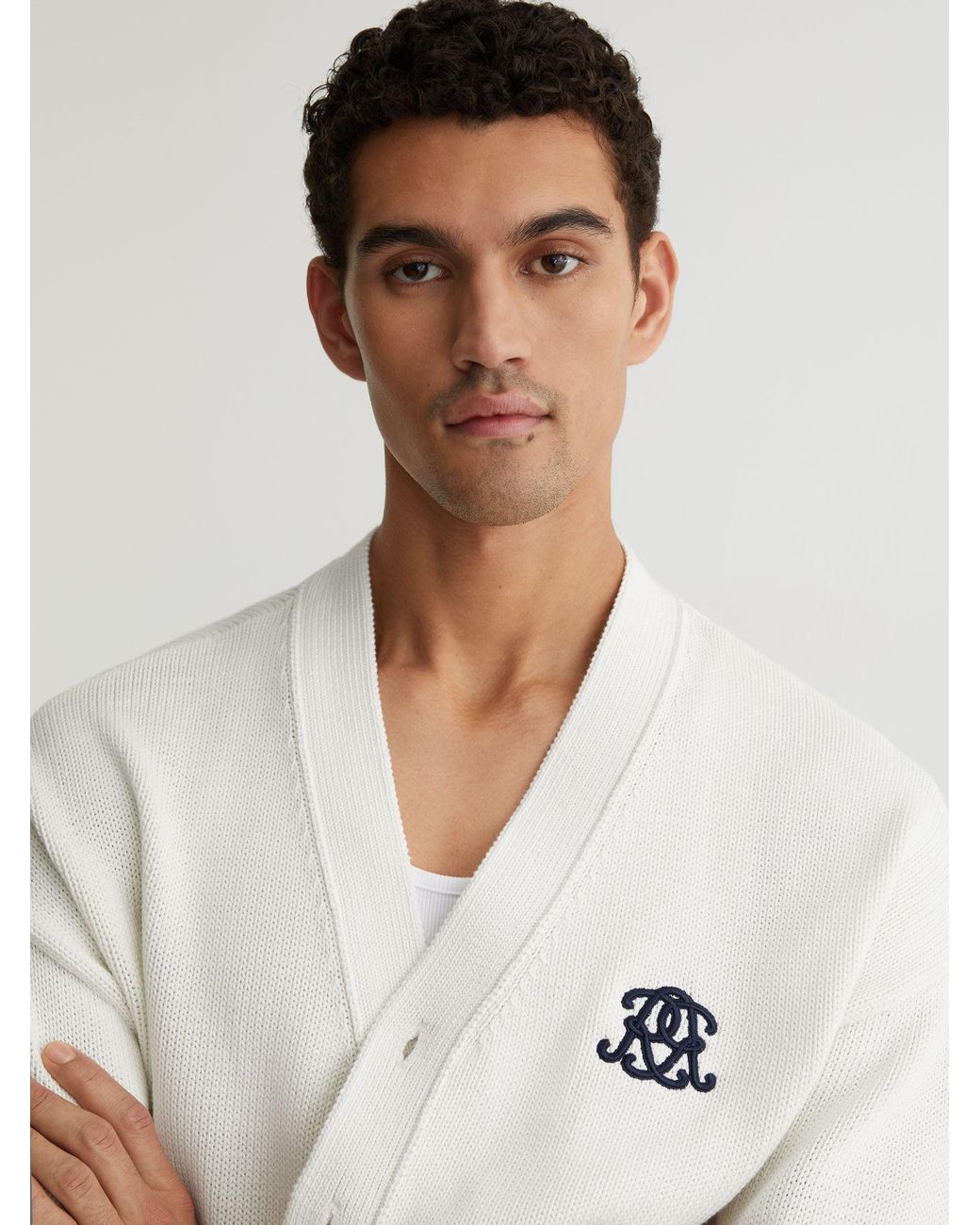 Reiss White Coates Monogram-Embroidered Relaxed Cardigan for men