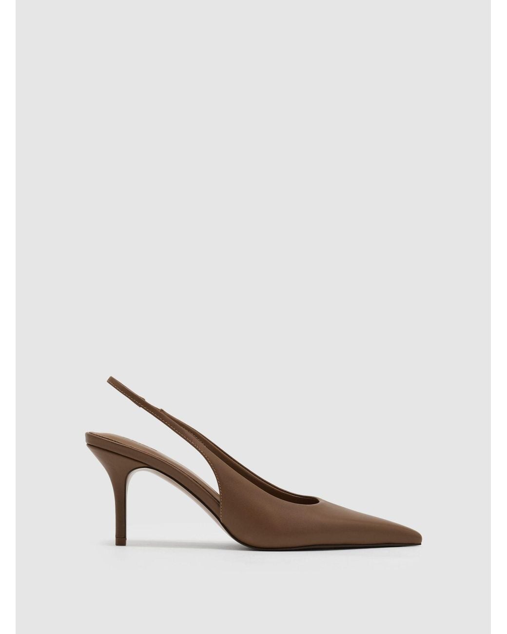 Reiss Brown Leather Slingback Mid-Heel Court Shoes