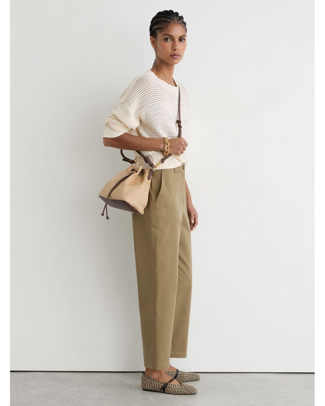 Reiss Multicolor Natural & Raffia-Effect Stripe Ballet Flats
