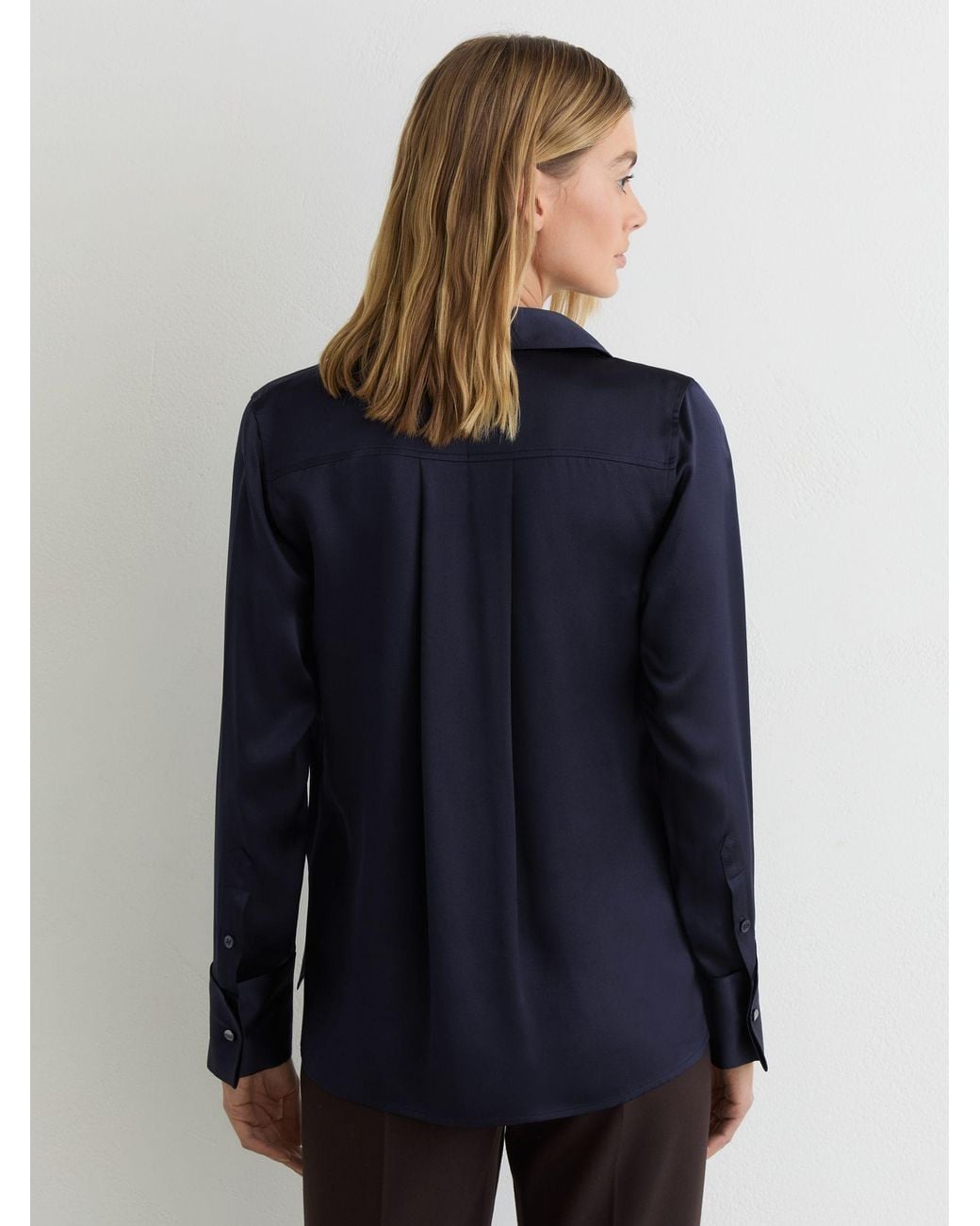 Reiss Blue Ameira - Navy Silk-satin Concealed-placket Shirt, Us 14