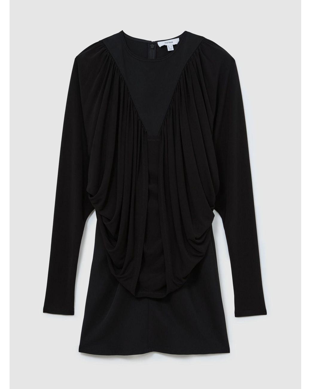 Reiss Black Draped Jersey Ruched Mini Dress