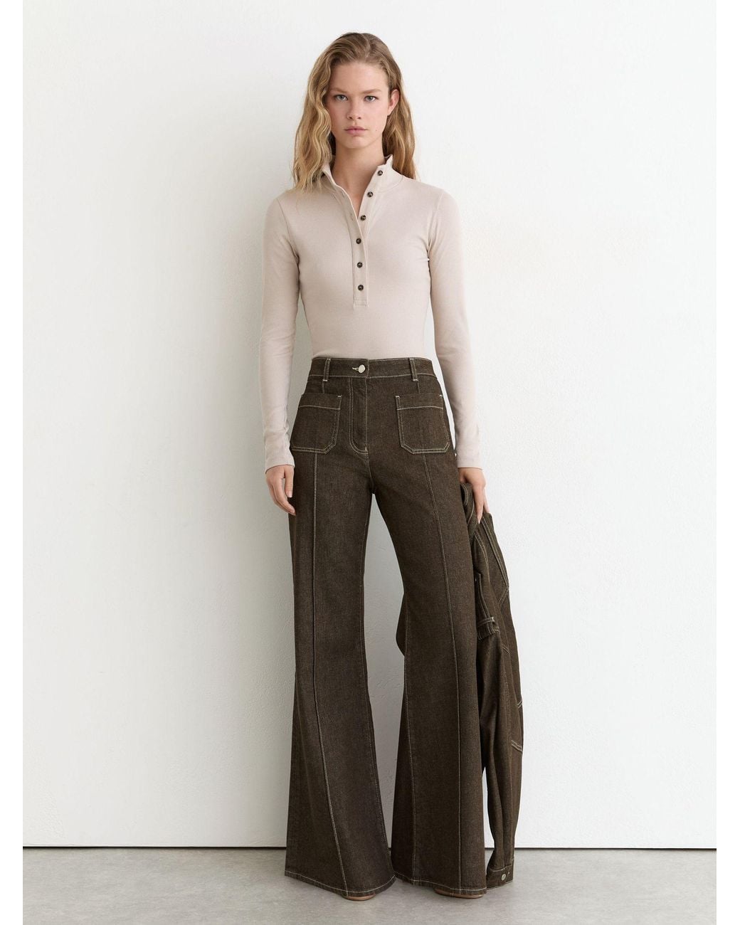 Reiss Blue Patch-Pocket Flared Jeans