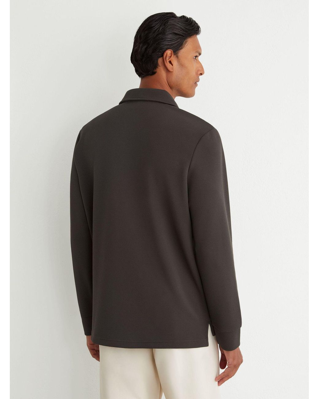 Reiss Black Textured Long-Sleeve Polo Shirt for men
