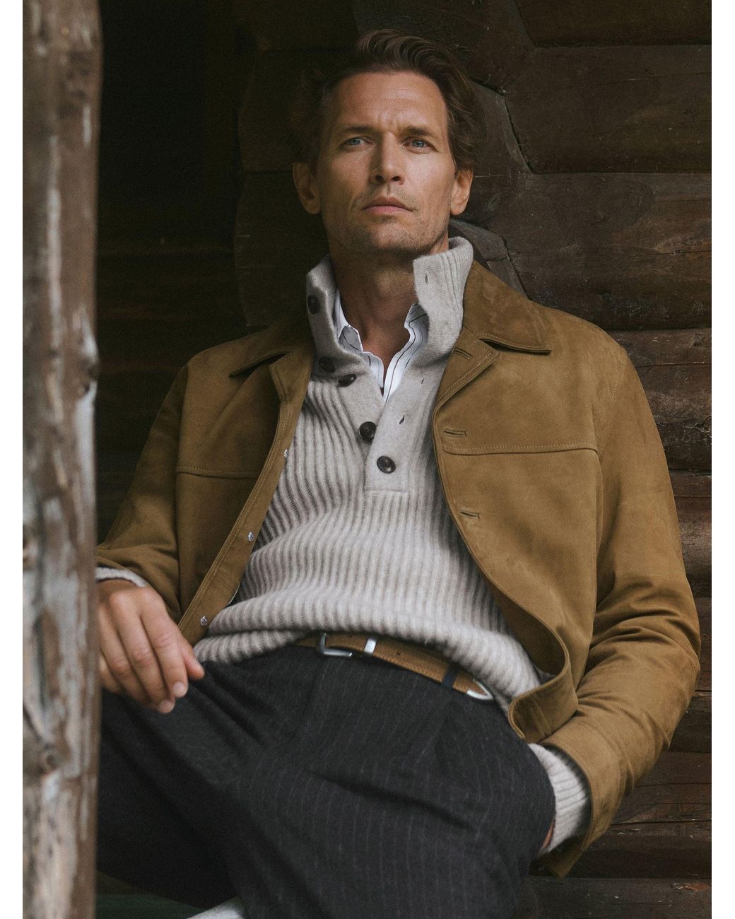 Reiss Gray Monogram Wool-Blend Chalk-Stripe Suit Trousers Relaxed-Fit for men