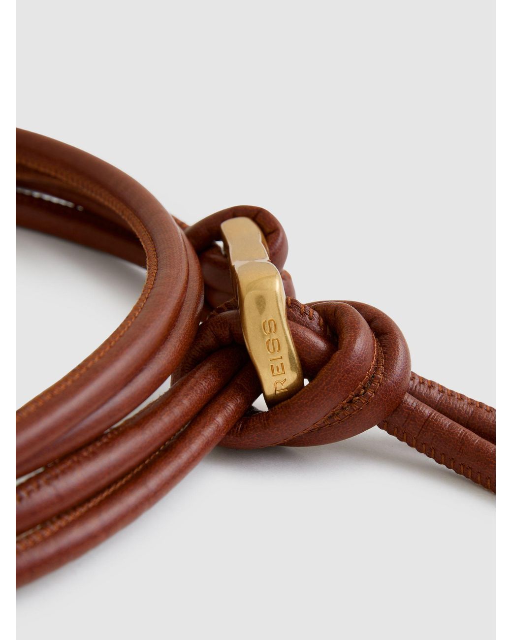 Reiss Brown Sculpted Buckle Tubular Tie Belt, S & M
