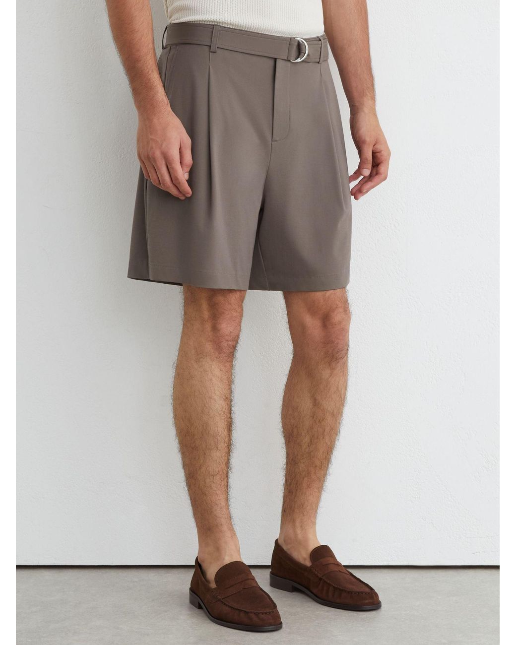Reiss Gray Taupe Hadi Belted Pleated Shorts for men