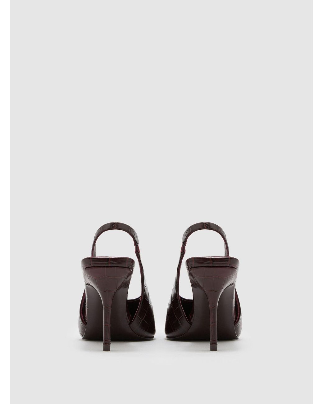 Reiss Red Leather Croc-Effect Slingback Mid-Heel Court Shoes