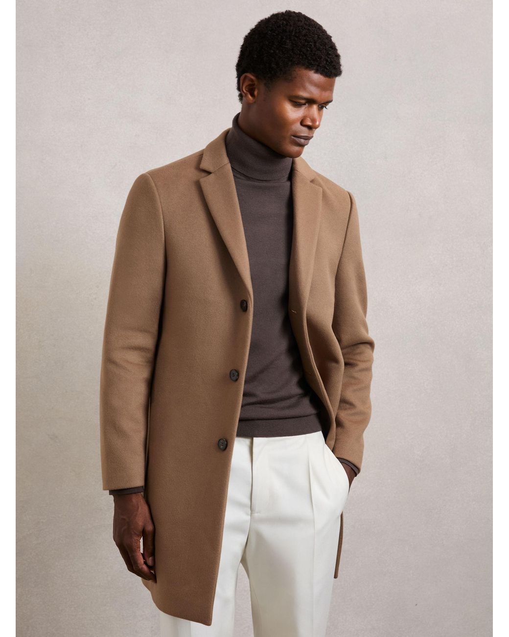 Reiss Gable - Light Brown Wool-blend Single-breasted Overcoat, L for men