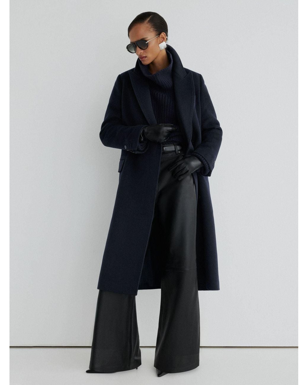ATELIER Blue Wool-Blend Double-Breasted Long Coat