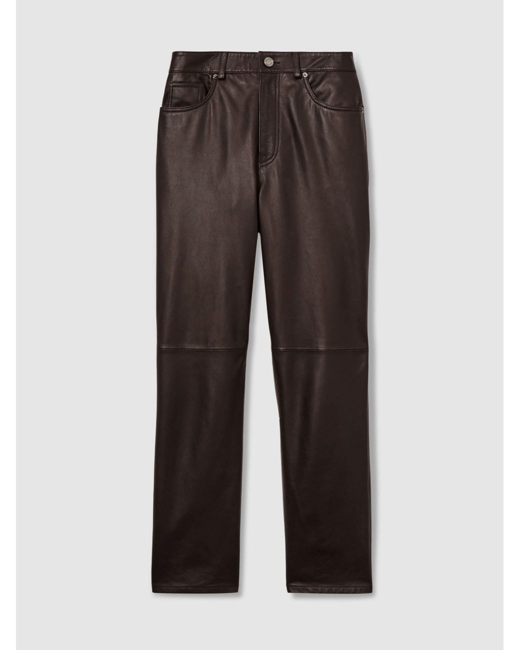 Reiss Brown Verona Petite Leather Slim-Leg Trousers