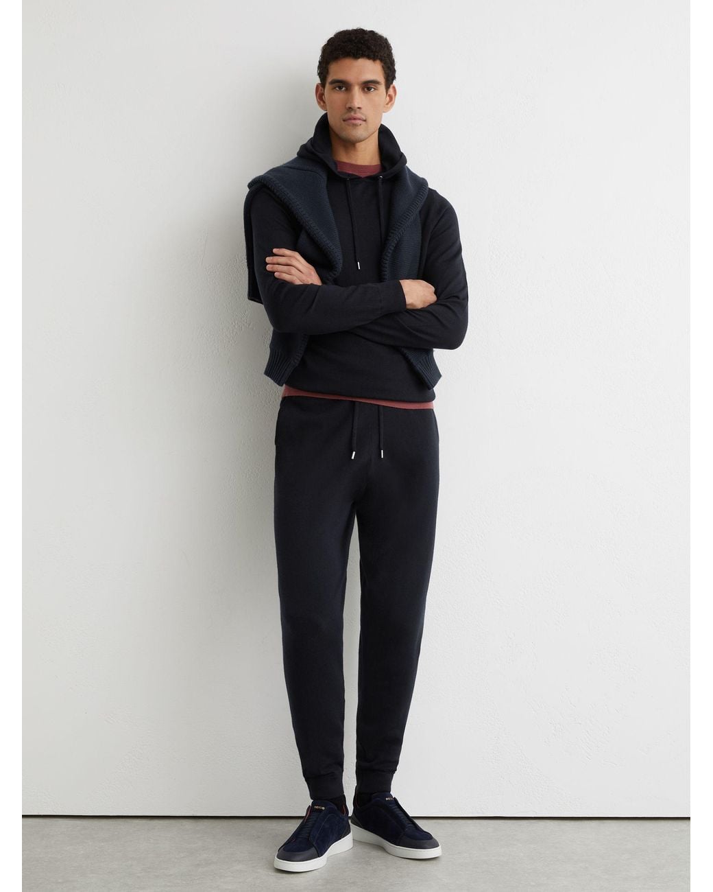 Reiss Blue Merino Wool-Blend Cuffed Joggers for men