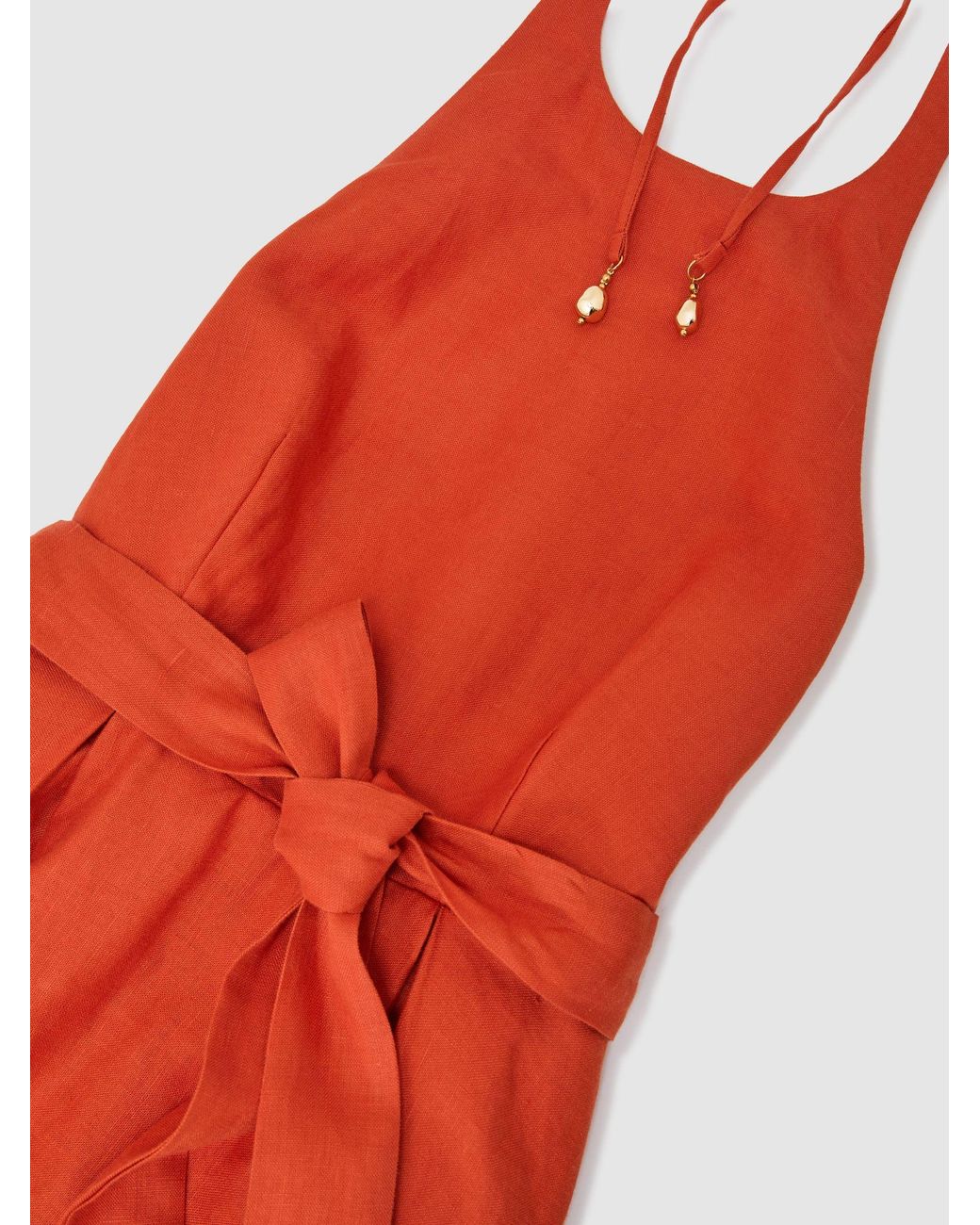 Reiss Orange Paules Coral Linen Open-Back Maxi Dress