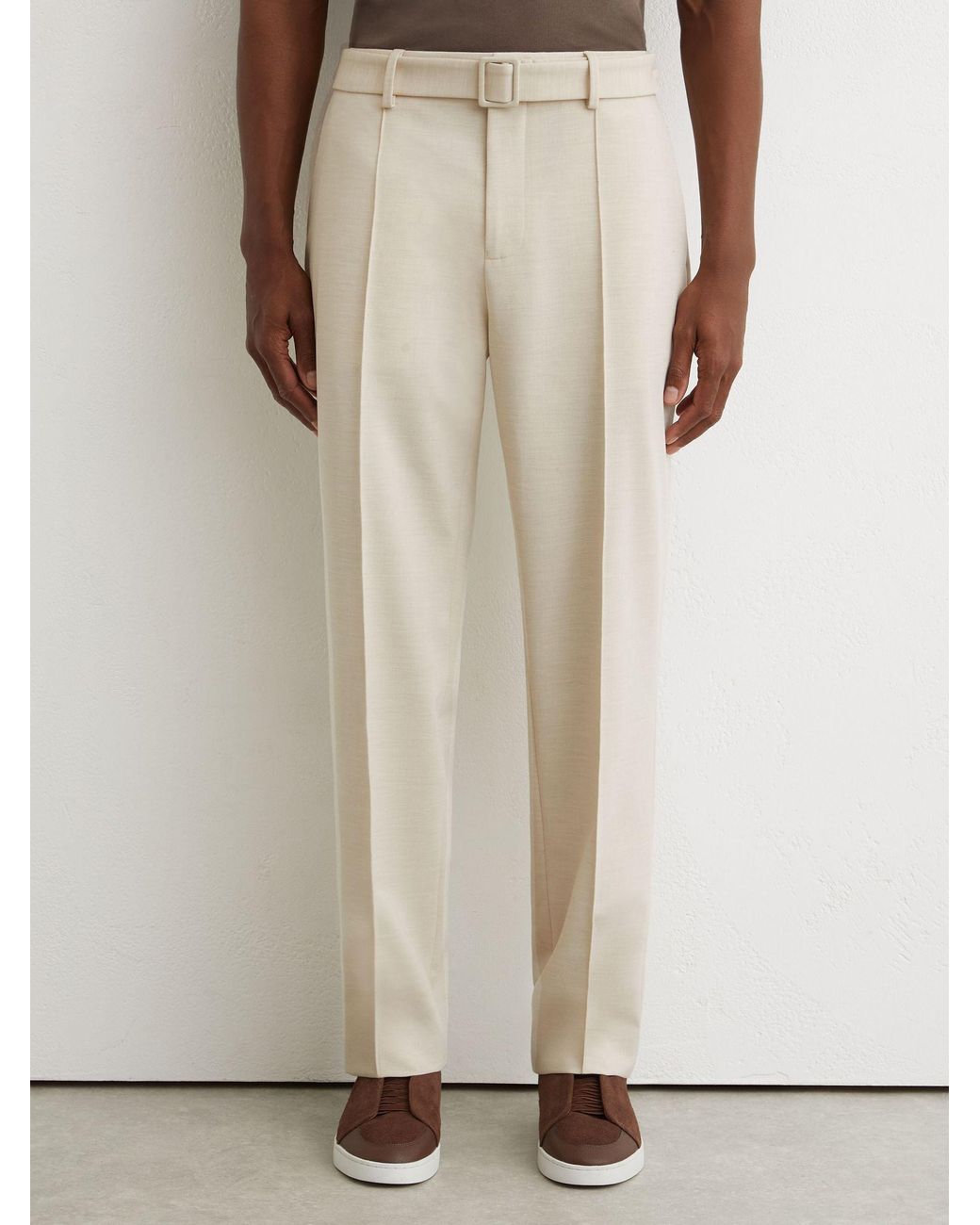 Reiss Natural Peshi - Stone Relaxed-fit Belted Pintuck Trousers, 30 for men