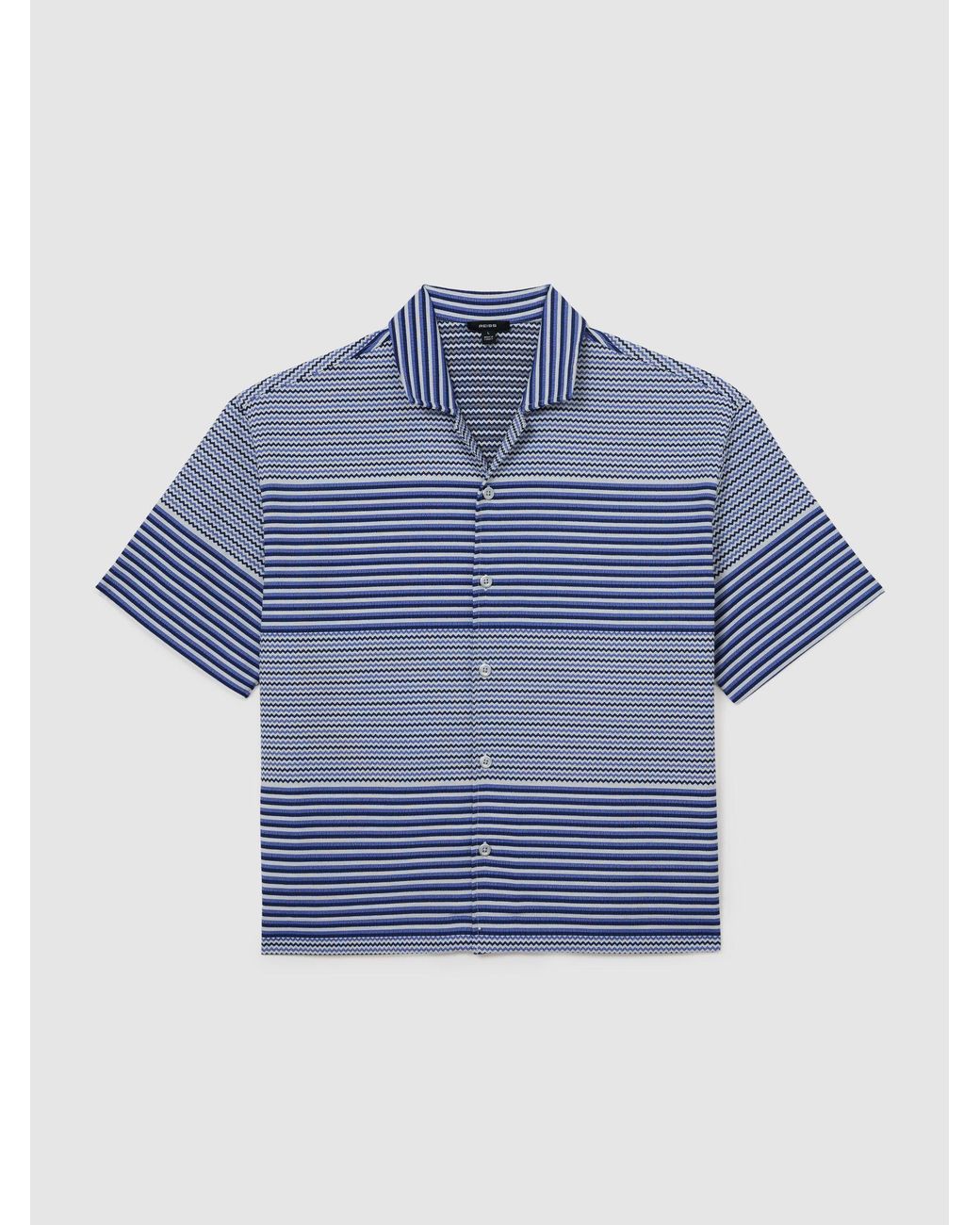 Reiss Solstice - Bright Blue Striped Cuban-collar Shirt With Cotton, M for men