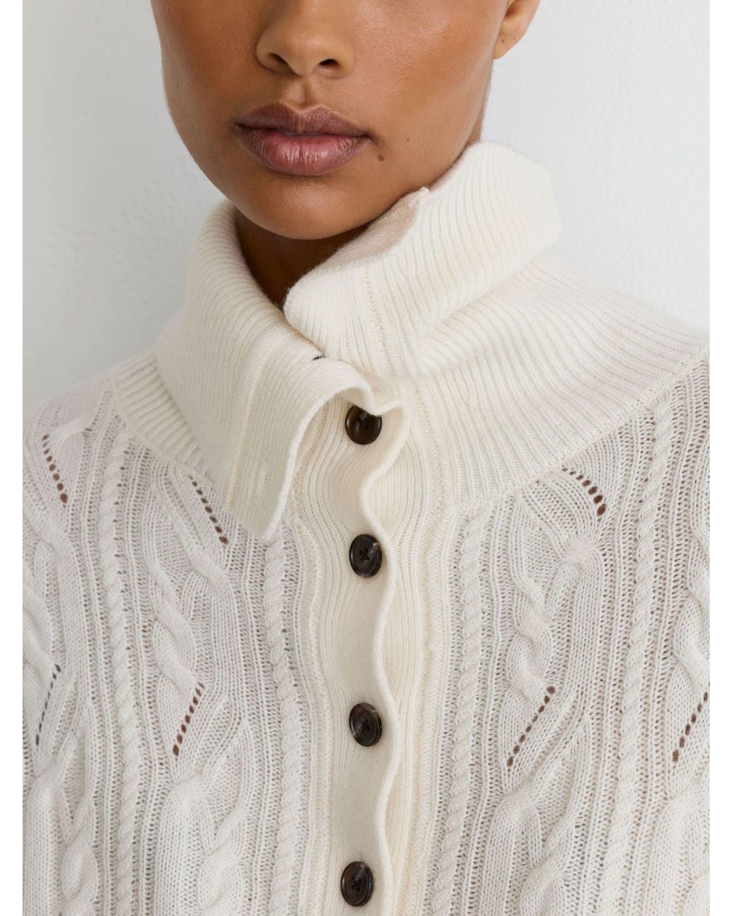 Reiss Natural Wool-Cashmere Cable-Knit Half-Button Jumper