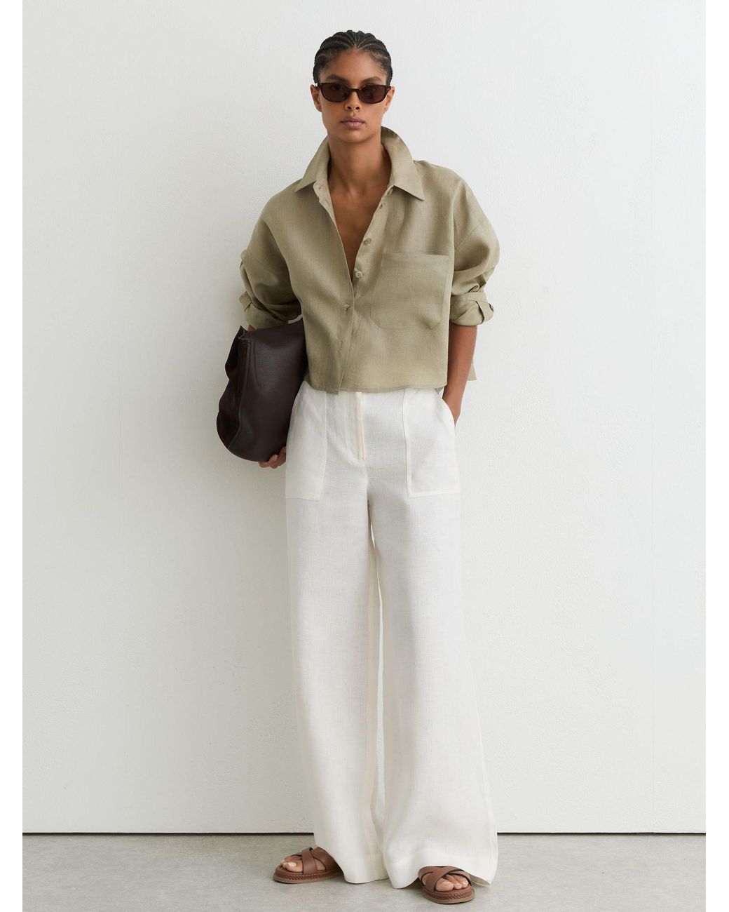 Reiss Natural Linen Oversize Cropped Shirt
