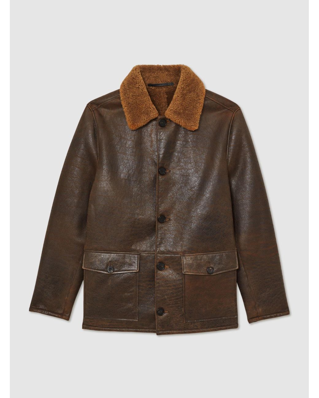 Reiss Brown Atelier Shearling Leather Jacket for men