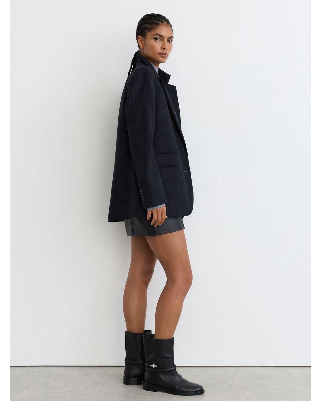 Reiss Black Leather Turnlock-Hardware Biker Ankle Boots