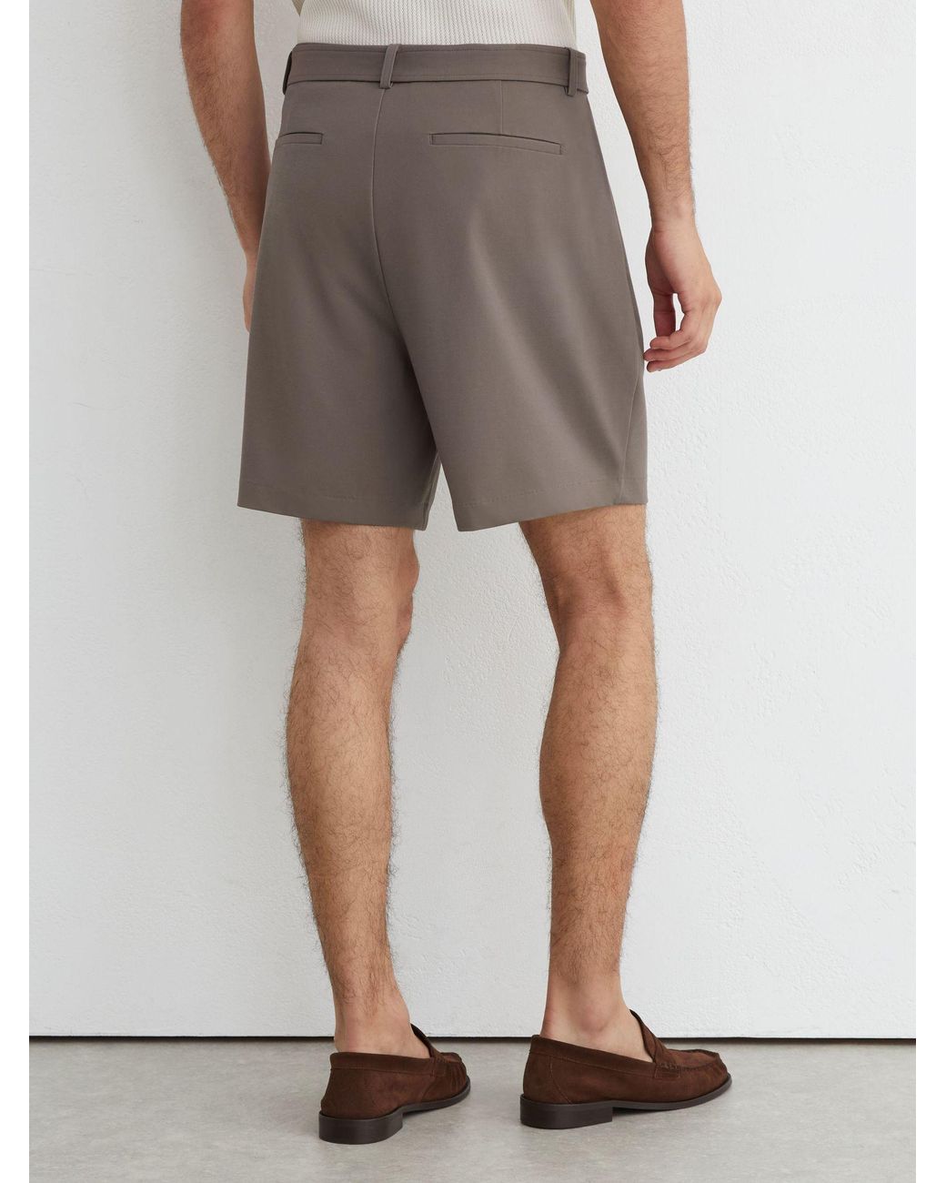 Reiss Gray Taupe Hadi Belted Pleated Shorts for men