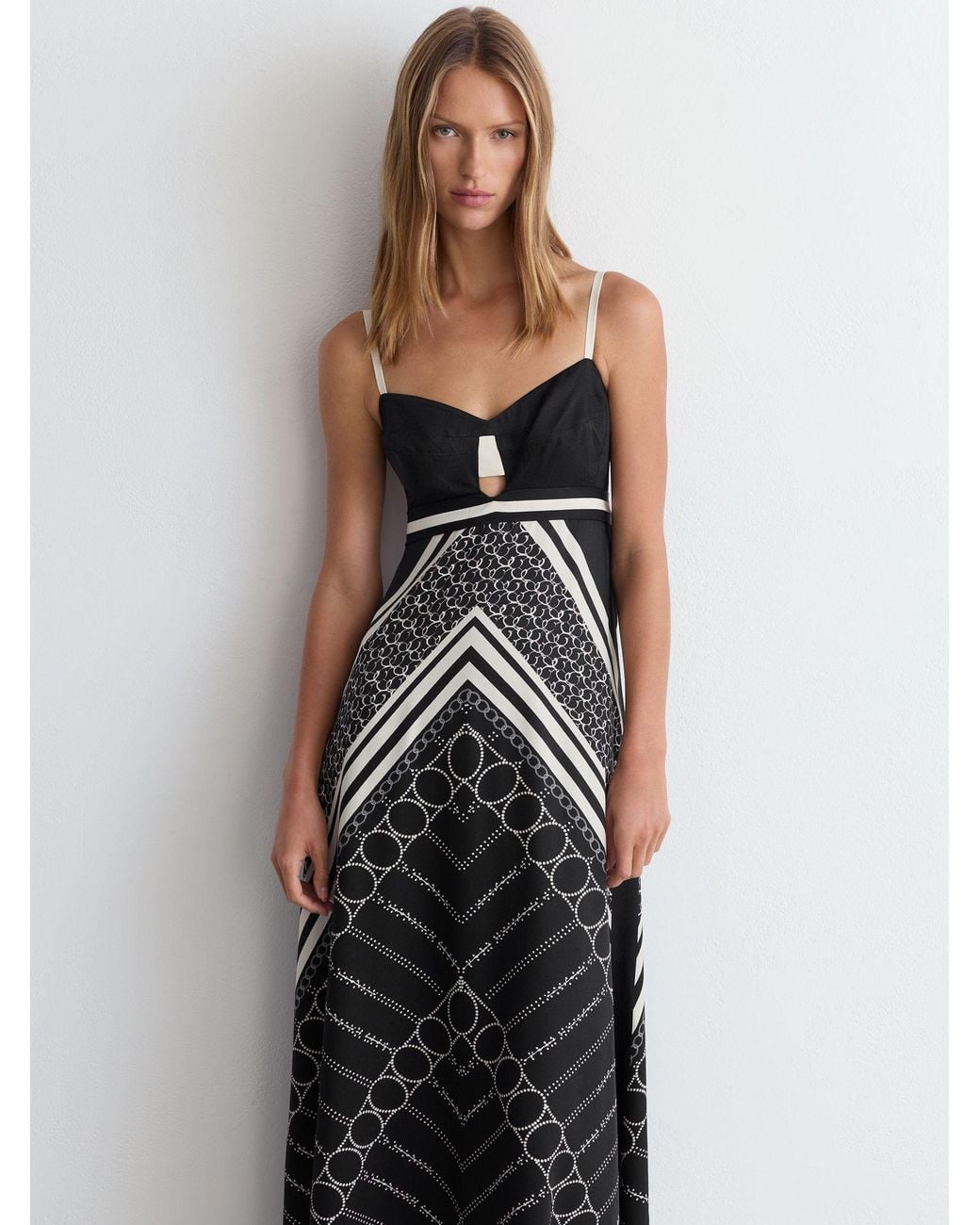 Reiss White Scarf-Print Tie-Back Maxi Dress